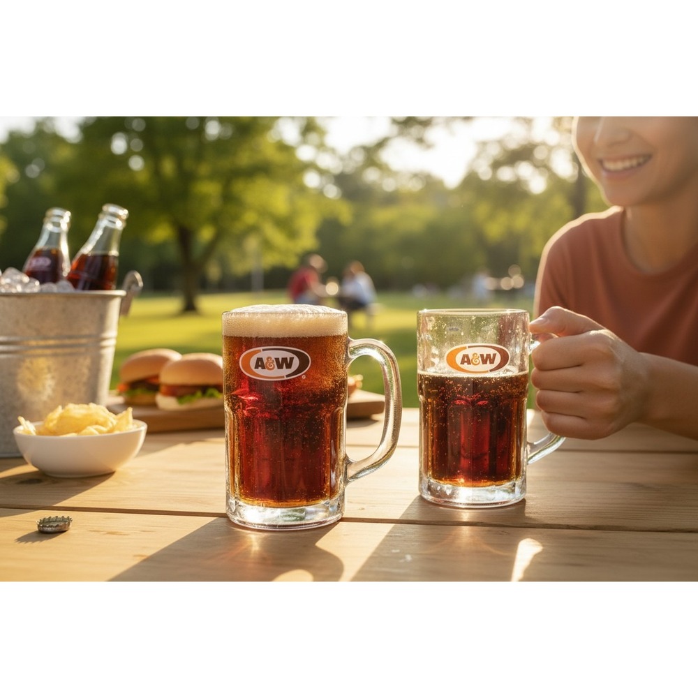 A&W Root Beer Glass Mugs Set of 2 Clear Very Good Vintage Dimpled Steins